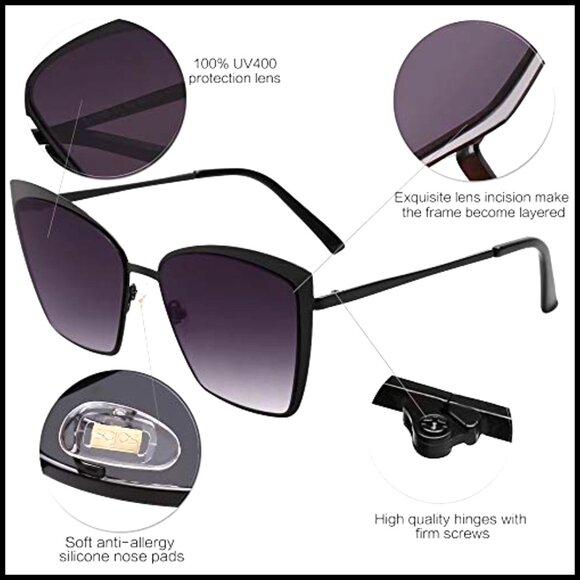 Metal Frame Cateye Sunglasses with Mirrored Lens UV400 Protection main image 7